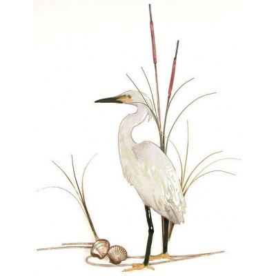 Snowy Egret Bird with Shells Metal Wall Art Sculpture- Bovano of Cheshire #W368   311657433952